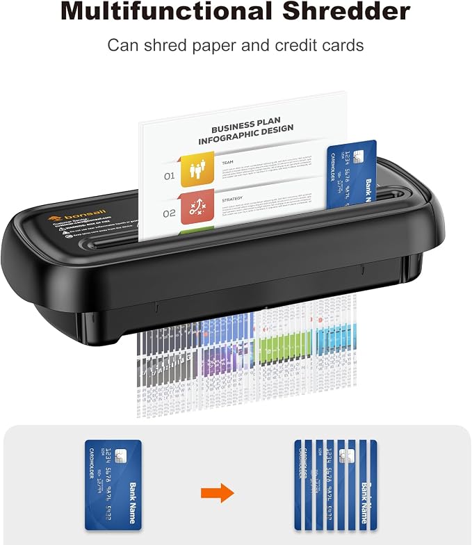 Bonsaii 6-Sheet Small Strip Cut Paper Shredder for Home,Without Basket | Extendable Arm Design, Overheat Protection, 3.4 Gal Wastebasket, Small Shredder for Home Office Use, S123-B