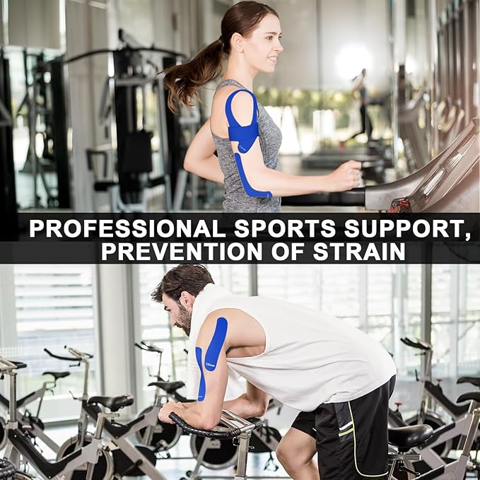 CKeep Kinesiology Tape, 2 Rolls Cotton Latex Free Hypoallergenic Elastic Precut Strips, 2 Inch Wide Waterproof Athletic Tape for Knees Pain Injuries Sprains, Blue