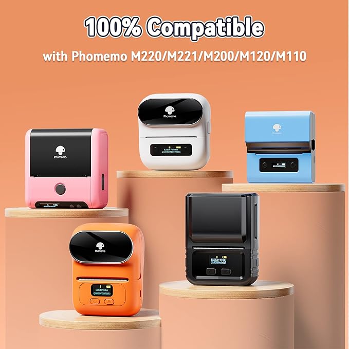 Phomemo Thermal Sticker Label Paper for M120/M110/M220/M250/M150 Label Maker Machine, Multi-Purpose Self-Adhesive Tag 1.96'' x 1.18"(50X 30mm), 230 Labels/Roll,Black on White (Pack of 2)