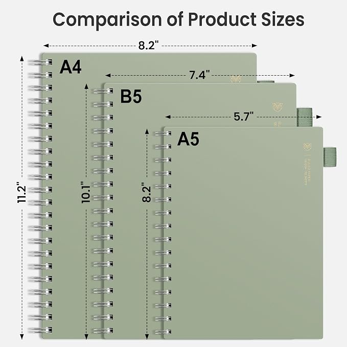 EMSHOI Lined Spiral Journal Notebook, 300 Pages, B5 Size (7.4'' x 10.1'') | College Ruled, 100 GSM Thick Paper, Flexible Plastic Cover, for School, Writing, Work, Office & Journaling (Light Green)