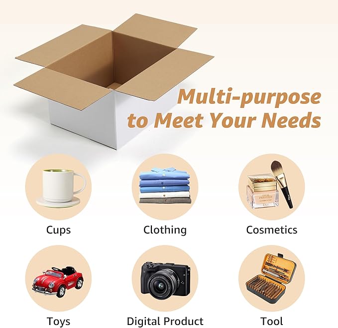 EXYGLO 25 Pack 10x8x6 Shipping Boxes for Small Business, White Corrugated Cardboard Small Box for Packaging, Moving, Mailing, and Storing