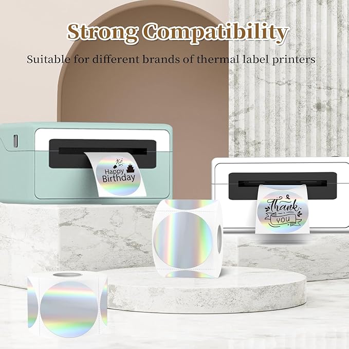 2 Inch Holographic Thermal Labels,Laser Round Thermal Printer Labels,Printable Round Thermal Printer Labels Self-Adhesive Direct Thermal Label(300pcs Laser)