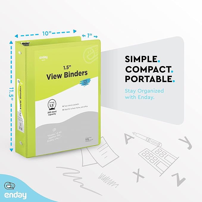Enday 1.5 Inch Binder (12 Pack - Assorted Colors) 3 Ring Binder 1.5 inch with Clear View Cover and 2 Inside Pocket - for Letter Size 8.5 x 11'' Paper, Ideal for School Supplies, Office, and Home