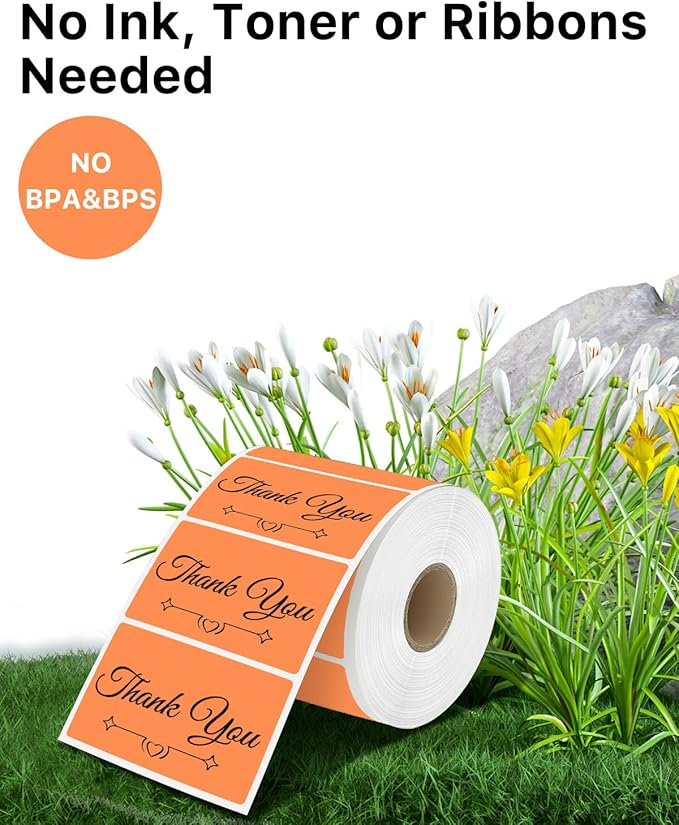 iEager 3" x 2" Thermal Labels, Rectangle Thermal Printer Stickers, Self-Adhesive Durable Sticker with Perforation Line, 500 Labels/Roll, Orange