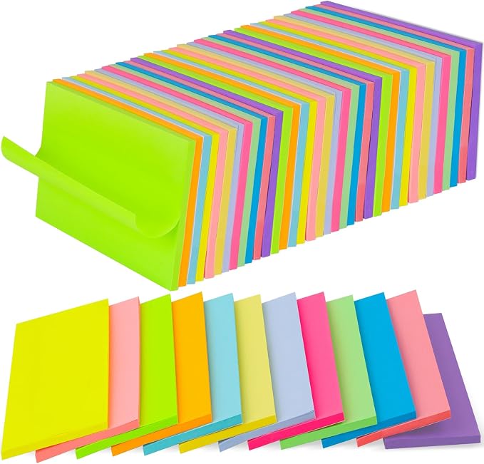 36 Pads Sticky Notes 3x5 Inch Bulk 12 Colors Memo Note Pads | 45 Sheets Per Pad, Self Stick Notes, Adhesive Paper, Office, School, Home, Meetings, To Do Lists, Notebook Notes