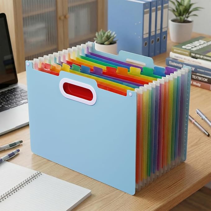 Comix Expanding File Folder,13 Pockets Accordion File Organizer, Blue | Letter/A4 Size Document Organizer, For Home Office School