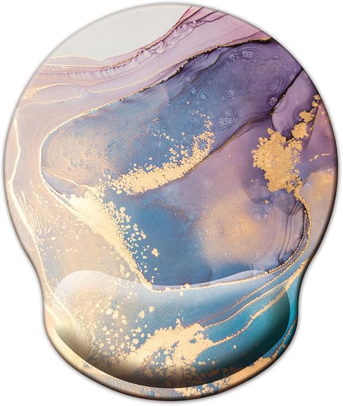 Mouse Pad with Wrist Support, Ergonomic Mouse Pad with Memory Foam Wrist Rest Cushion, Non-Slip Rubber Base Gaming Mice Pad for Home Office Computer Laptop, Colorful Marble