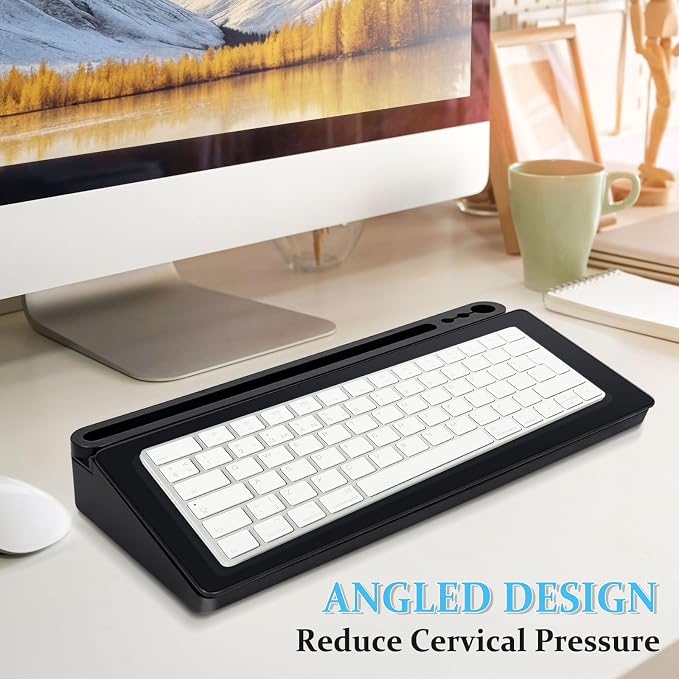 DOLLAR BOSS Glass Desk Whiteboard Small Dry Erase Board, All Black | Desktop White Board with Storage Drawer, Computer Keyboard Stand, Desk Organizer, Office Supplies, With Markers, Rag