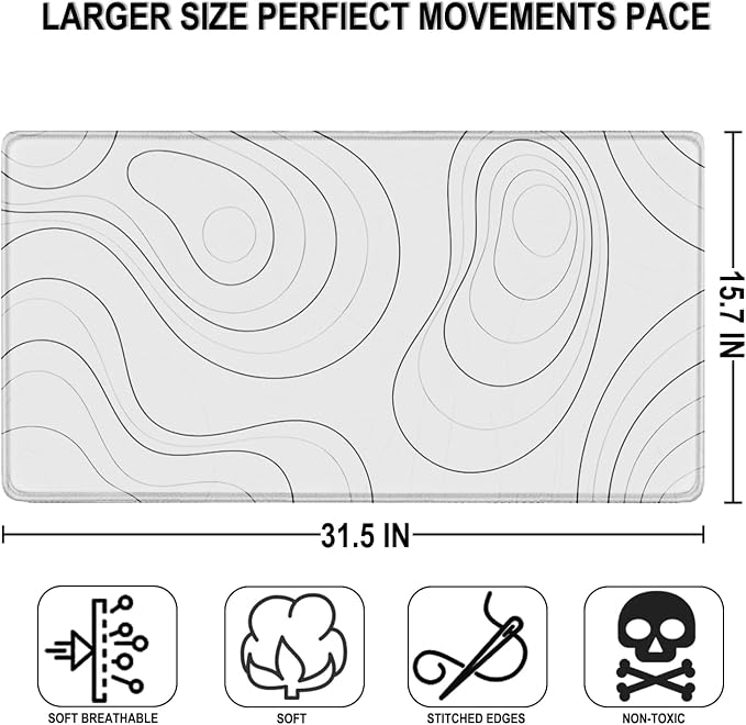 Large Mouse Pad, 31.5" x15.7" Large Mat with Superior Micro-Weave Cloth, Water Resist Keyboard Mousepad with Non-Slip Base, Laptop Pad for Office Home Gaming, White Black Lines