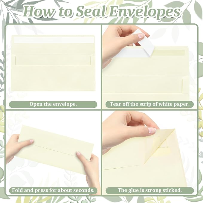 50 Pcs Ivory #10 Business Envelopes, Self Seal Standard Envelopes, Windowless Business Mailing Envelopes for Office, Checks, Letters, Invoices, Statements, Wedding, Size 4-1/8 x 9-1/2 inch