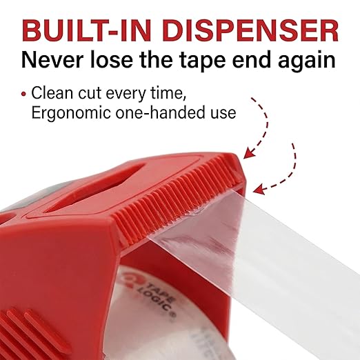 Tape Logic Heavy Duty Packing Tape with Dispenser (2 Pack) – 2.6 Mil Thick Clear Shipping Tape, 2 in x 25 yd – Strong Industrial Adhesive for Moving Boxes, Mailing, & Shipping Packaging