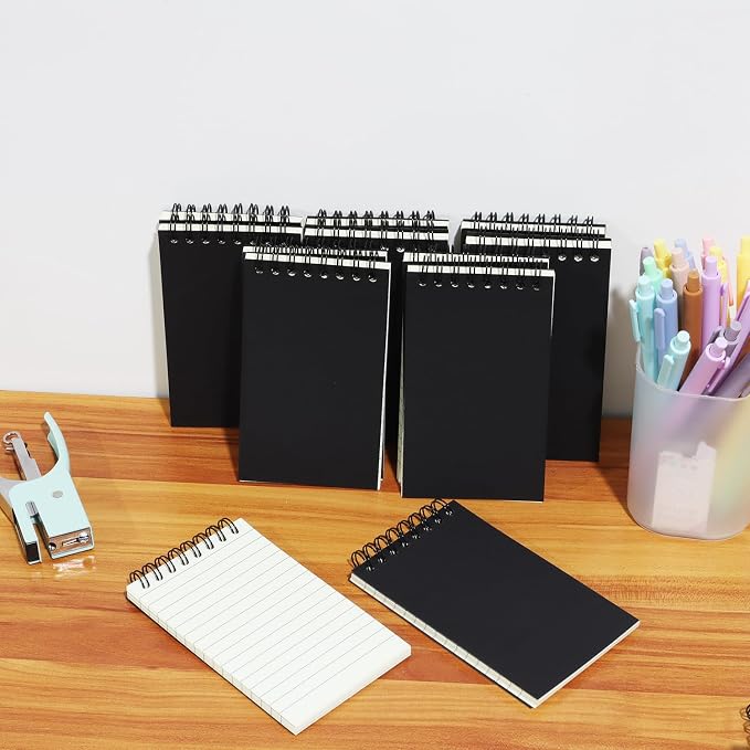 12 Pack Pocket Notebooks, 3x5 Small Notepads, Mini Spiral Notebooks, 60 Sheets/120 Pages,Lined College Ruled Paper, Memo Pads for Home, Office, School or Travel (Black)