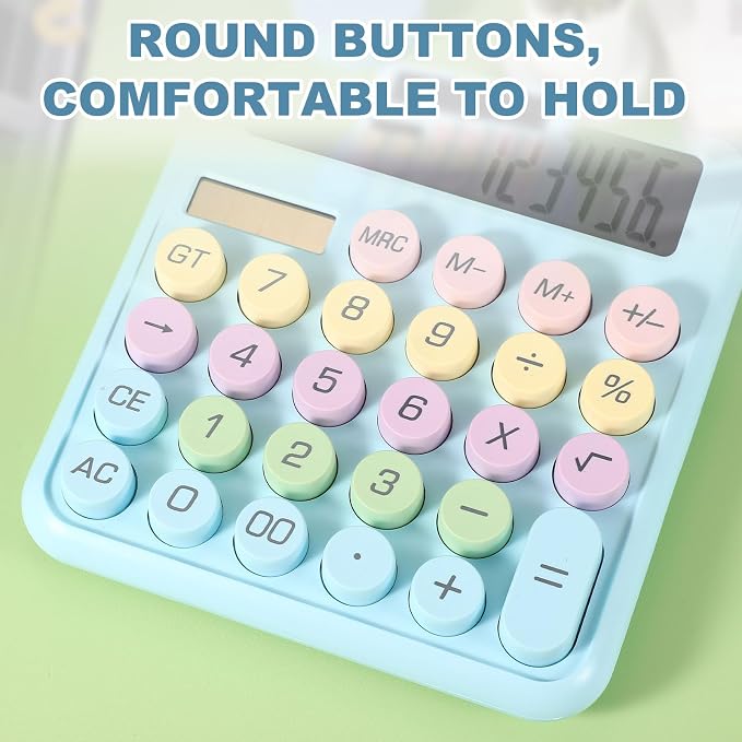 PATIKIL Cute Calculator, Desk Calculator Basic Big Button 12 Digit Large Display Mechanical AAA Battery Solar Power for Office Supplies Girl Female Woman Gift, Colorful Purple