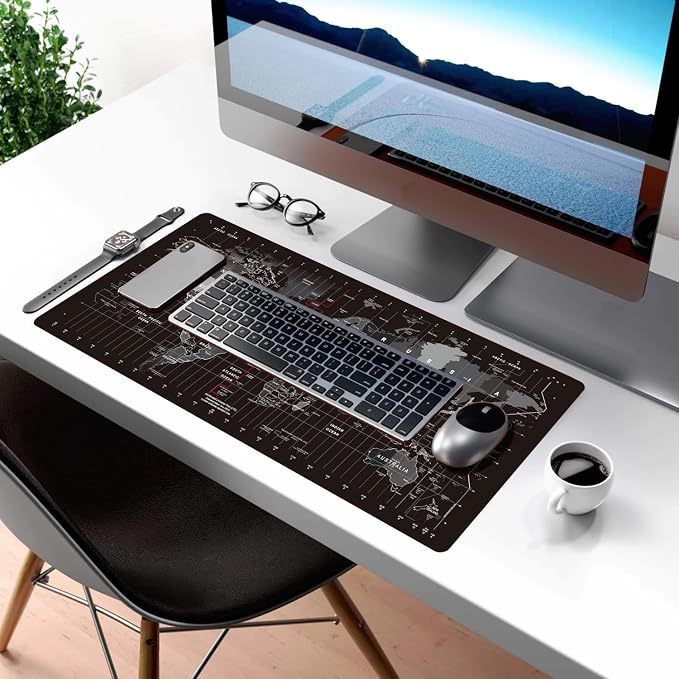 World Map Large Gaming Mouse Pad Extended XXL(900x400X3MM) Mouse Mat Long Desk Pad with Stitched Edges for Keyboard Home Office Gaming Work Big Desk Pad