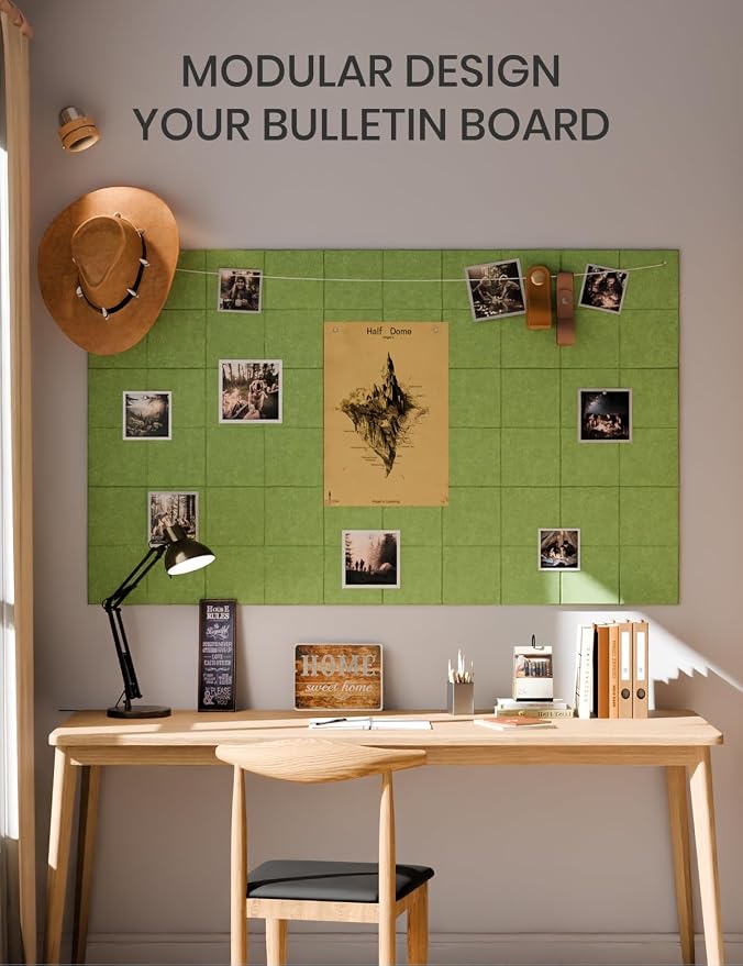 Fluxynara Felt Bulletin Board & Cork Board Alternative, Kelly Green | 36" x 24" Pin board, Removable Adhesive Tabs, Easy Install Without Wall Damage, For Home Office Decor