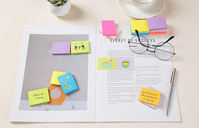 (54 Pads) Mini Sticky Notes 1.5x2 in, 9 Colors Bright Strong Adhesive Post, Suitable for School, Home, Office, Clean Removal