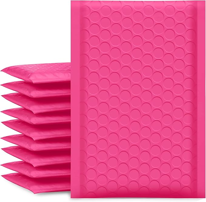 UCGOU Bubble Mailers 4x8 Inch Hot Pink 50 Pack Usable Size 4x7 Poly Padded Envelopes Small Business Mailing Packages Self Seal Adhesive Waterproof Shipping Bags for Jewelry Makeup Supplies #000