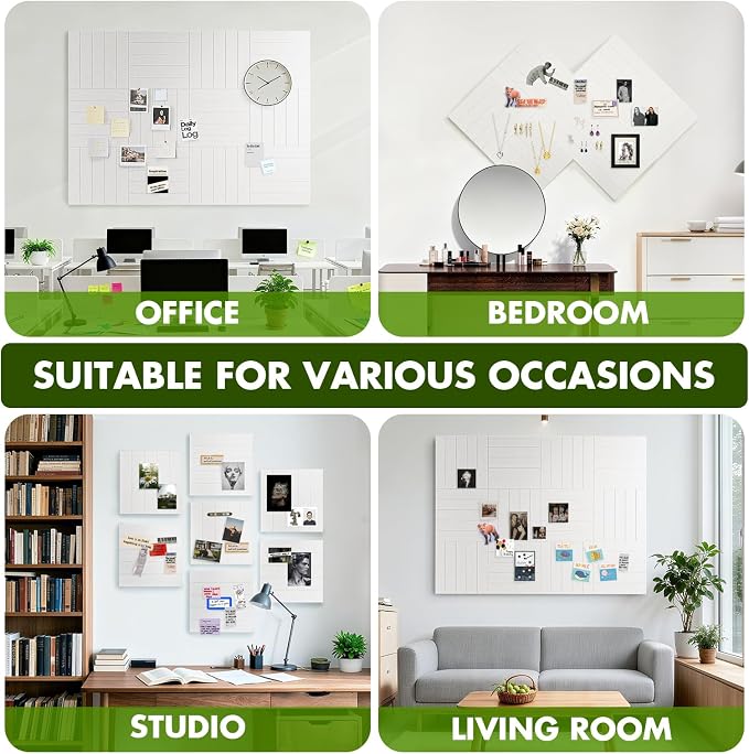 48" x 36" Large Felt Bulletin Board 1/2" Thick, White | 12 Pack Felt Tiles, Cork Board Alternative, 60 Adhesive Tabs, Pin Board for Home Office Decor with Easy Install
