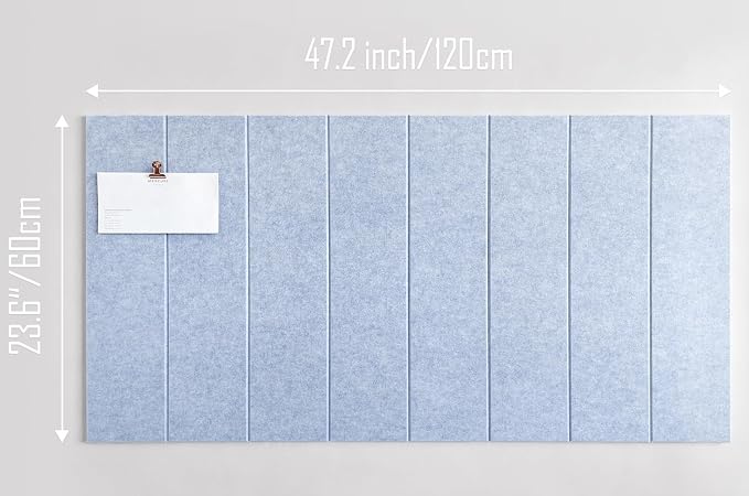 24"x47" Large Cork Board Alternative – 8 Pack Shiplap Felt Wall Tiles with Safe Removable Adhesive Tabs | Felt Bulletin Board for Walls Pin Board for Office, Home, Classroom, Kids Room - Blue Marble