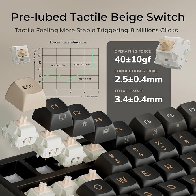 RK ROYAL KLUDGE R98 Pro Wired Mechanical Keyboard, RGB PC Gaming Keyboard with Number Pad and Volume Knob, Gasket Mount, MDA Profile PBT Keycaps, for Win/Mac, Hot Swappable Tactile Beige Switch