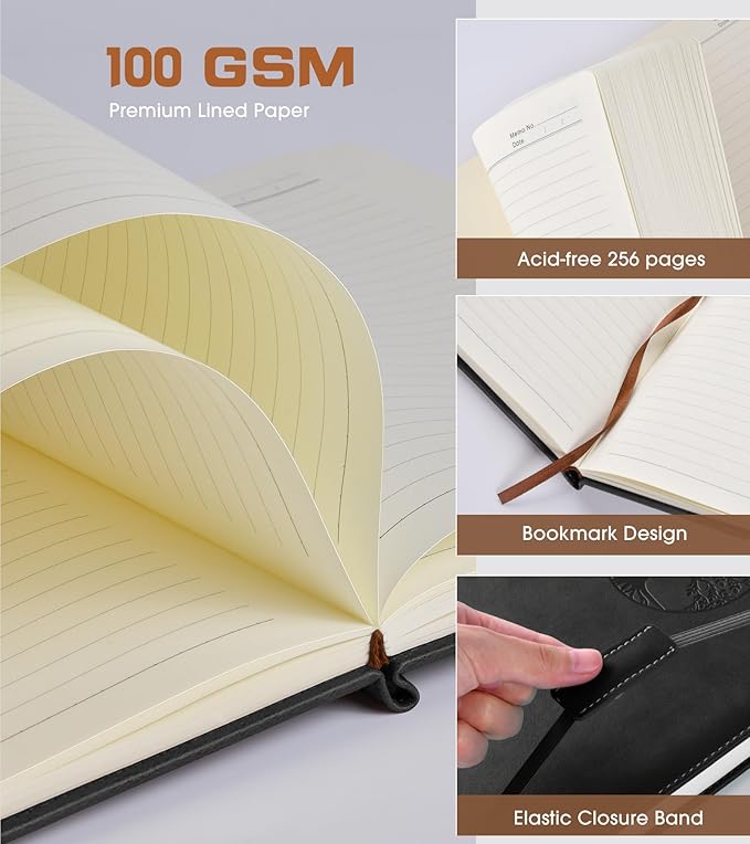 Lined Journal Notebook for Women Men,256 Pages A4 Large Hardcover Leather Journals for Writing,Travel,Business,Work,School,College Ruled Notebooks for Note Taking, Diary Notepad 8.6"×11"