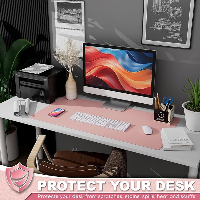 K KNODEL Large Desk Protector Mat and Pad for Office (Pink, 15.7" x 31.5") | Waterproof Desk Mat, Desk Pads and Blotters, Desktop Mat, Desk Protector and Cover, Office Computer, Laptop and Keyboard Mat