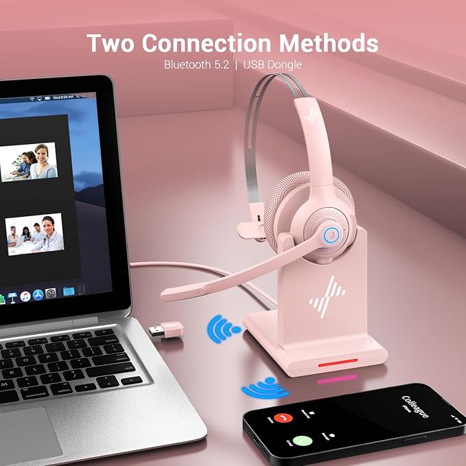 Bluetooth Wireless Headset with Mic for Work, Bluetooth 5.2, Advanced Noise Reduction Microphone, Clear Calls - Comfortable On-Ear Headphones, Applicable to PC, Laptop, Phone, Android, Zoom, Office