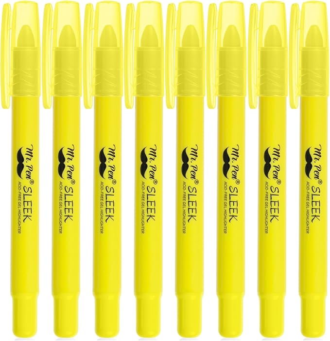 Mr. Pen- No Bleed Gel Bible Highlighters, Yellow, Pack of 8