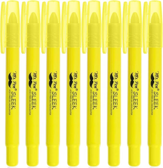 Mr. Pen- No Bleed Gel Bible Highlighters, Yellow, Pack of 8