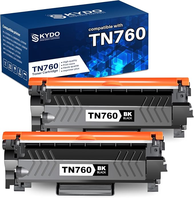 Skydo TN760 Toner Compatible for Brother TN 760 Toner 2 Pack | TN760 TN730 Cartridge Work with MFC-L2710DW MFC-L2750DW HL-L2350DW HL-L2370DW DCP-L2550DW HL-L2395DW Printer