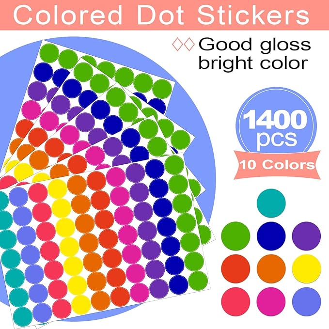 1400 PCS Colored Dot Stickers Round Color Coding Labels Classroom Must Haves, Circle Dots Labels Price Stickers Polka Circle Dot Stickers Label Stickers for Kids Office, Classroom Decor, Papers Etc