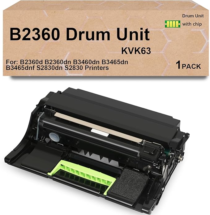 B2360 Black Drum Unit 331-9810 331-9811 Replacement for Dell KVK63 Imaging Unit B2360d B2360dn B3460dn B3465dn B3465dnf S2830dn S2830 Printer(1-Pack)