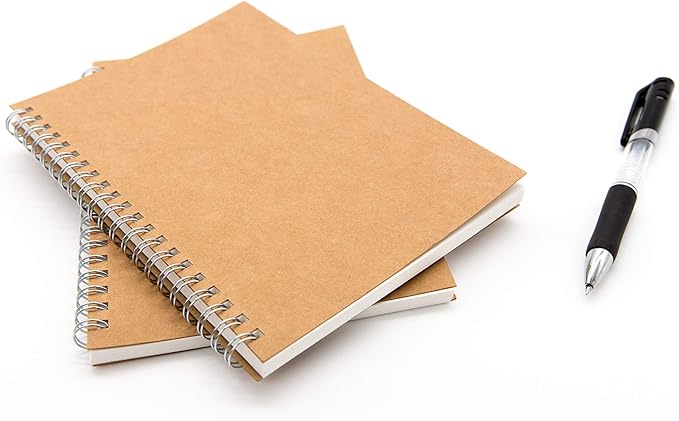 DSTELIN Blank Spiral Notebook, 6-Pack, Soft Cover, Sketch Book, 100 Pages / 50 Sheets, 7.5 inch x 5.1 inch, 100GSM, (Brown)