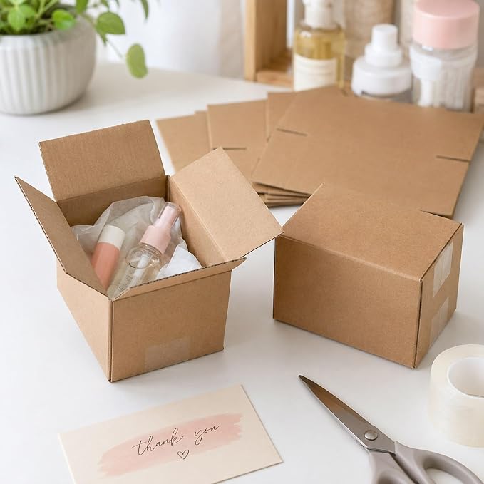 6x4x4 Inches Shipping Boxes Set of 40, Brown Corrugated Cardboard Box Literature Mailer for Packing Small Business