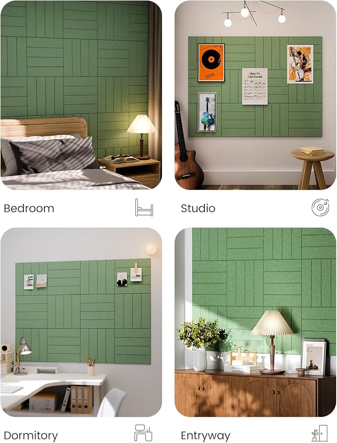 Fluxynara Felt Bulletin Board & Cork Board Alternative, Moss Green | 48" x 36" Pin board, Removable Adhesive Tabs, Easy Install Without Wall Damage, For Home Office Decor