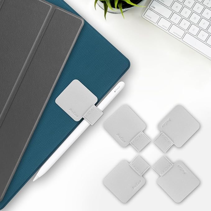 ProCase (5 Pack Pen Loop Holder for Notebooks Journals Planners Tablet Case, Self Adhesive Leather Pencil Holder with Elastic Loop for Pens, Apple Pencil, Stylus Pen -Silver