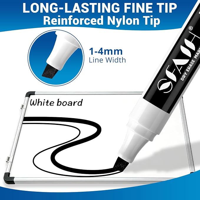 SFAIH Chisel Tip Dry Erase Markers, 36 Pack, Black, with Magnetic Eraser | 1s Quickly Dry, Low Odor, Versatile Lines, White Board Markers for Office, Essential Supplies for Teachers, Back to School