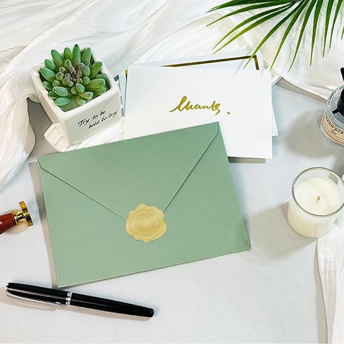 100 PCS Sage Green Colorful A7 Envelopes with Stickers, 5x7 Envelopes for Greeting Cards, Great for Invitations, Wedding Invitation, Birthday, Baby Shower, Graduation