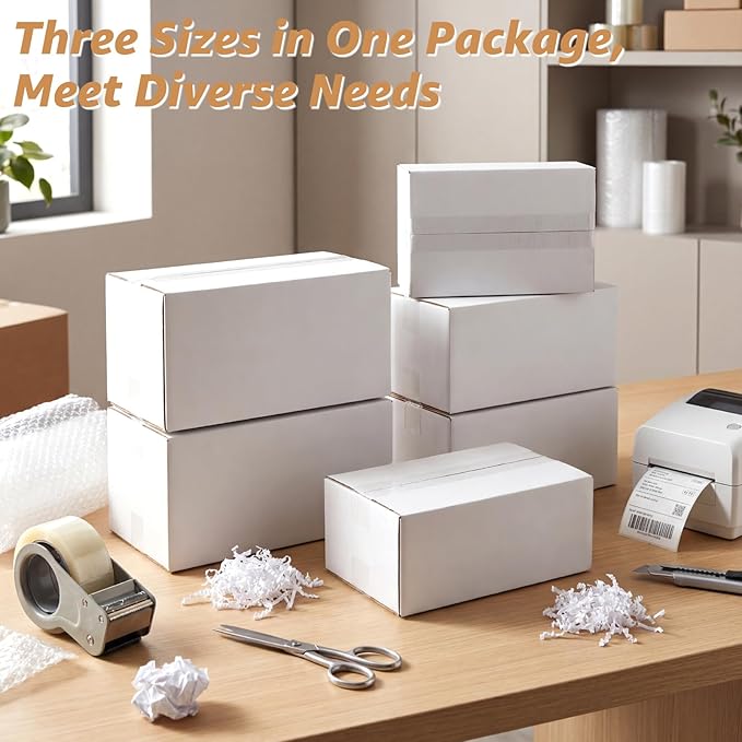 EXYGLO 30 Pack 9x6x4, 10x7x5, 11x6x6 Assorted Sizes Shipping Boxes for Small Business, Each Size 10 Pack, White Corrugated Cardboard Small Box for Packaging, Moving, Mailing, and Storing