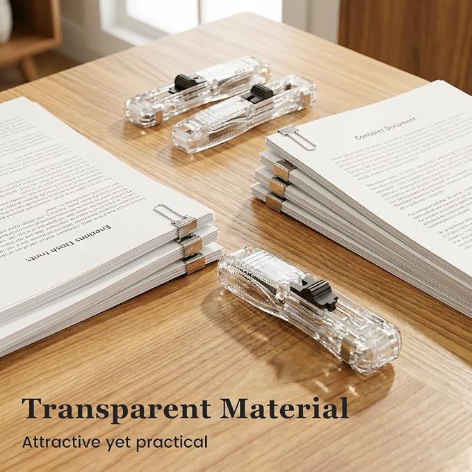 Portable Binder Clip Stapler, 2026 New Portable Office Tool, Durable Desk Organizer for Study Room, 100 Metal Refill Clips (50 Silver + 50 Color) for Home (1, White)
