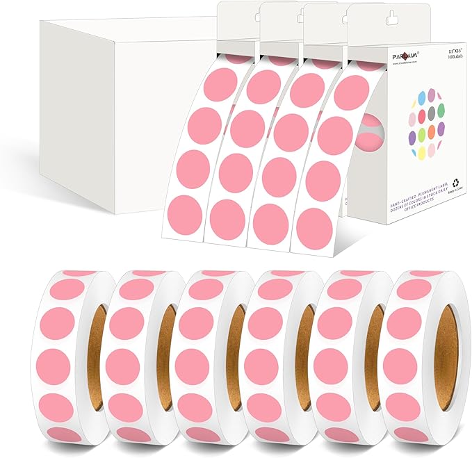 PARLAIM 1/2 Inch Diameter Dot Stickers, 10 Rolls 10000pcs Pink Self-Adhesive Color-Code Dot Stickers Permanent Adhesive Round Circle Labels for Office Classroom