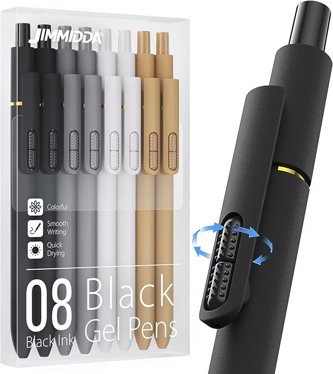 8 Pack Gel Pens, Black Ink Quick-Drying No Smudge with Fidget | 0.7mm Fine Point, Smooth Writing, Long-Lasting Ink, Stress Relief Pens for Journaling, School Office, Gift for Women Men