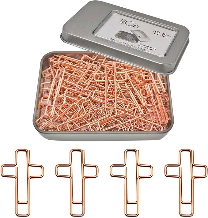 50 PCS Cross Paper Clips for Bible Study, Rose Gold Desk Accessories Christian Gifts for Women