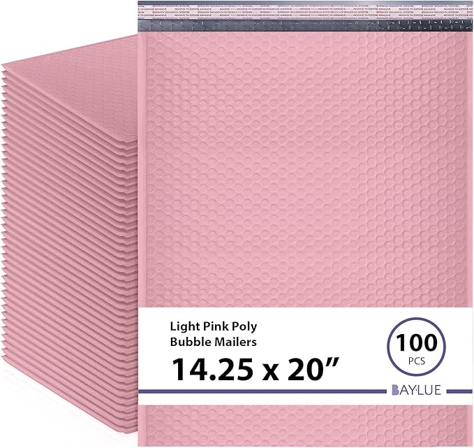 Light Pink Poly Bubble Mailers 14.50x20 Inch #7 | Self Seal Large Padded Envelopes | Air Cushioned Bubble Mailer | Usable Size 14.25x19 Inch | Waterproof Lightweight Mailing Shipping Bags | 100 Pack
