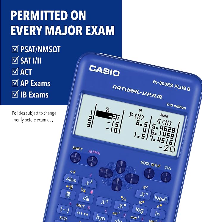Casio FX-300ESPLSBBUWAIT Scientific Calculator, Blue | 262 functions, natural textbook display; ideal for middle/high school math and algebra