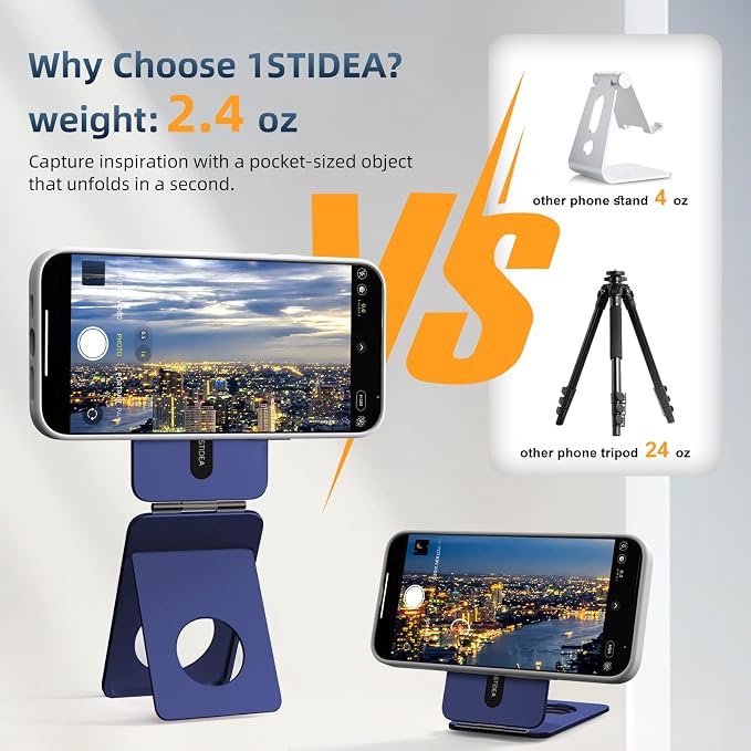 1ST IDEA for Magsafe Tripod, Tripod for iPhone Lightweight Aluminum Alloy & Angle Adjustment & Strong Magnets iPhone Tripod Stand Compatible with 17/16/15/14/13/12 (Included Metal Ring)