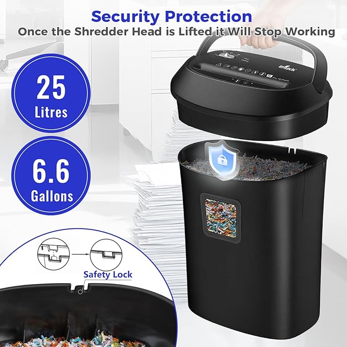 Paper Shredder Cross-Cut Shredder with US Patented Cutter Shredding Machine for Home Office,Fast with Jam Proof System,6.6-Gallon Basket (ETL)
