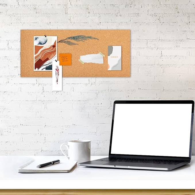 17x8 Cork Board Tiles Bulletin Board, 1/2" Thick Self-Adhesive Cork Boards for Walls, Cork Tiles Vision Board for Home, Office, School, Bulletin Board Decorations(12mm,8pc)