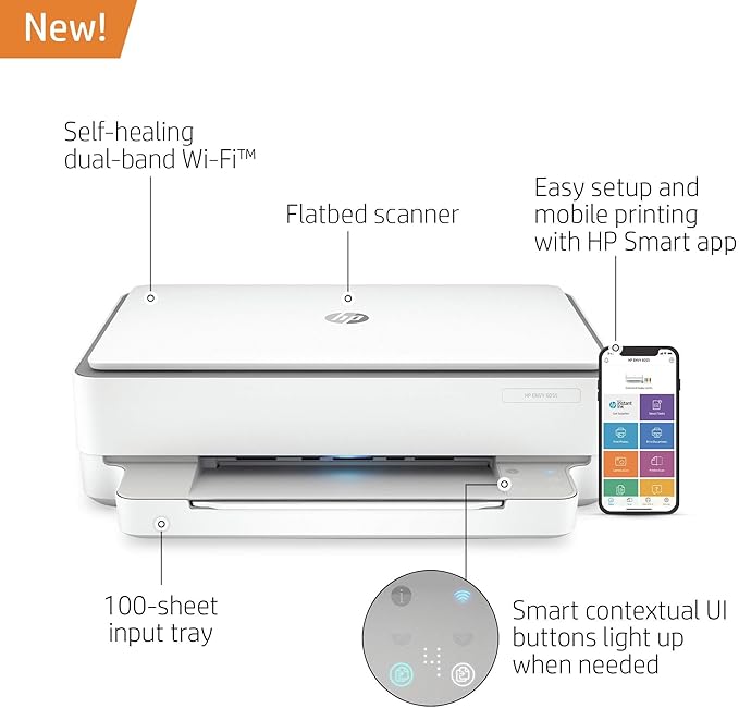 HP Envy 6055 Wireless All-in-One Printer | Mobile Print, Scan & Copy (5SE16A) (Renewed Premium)