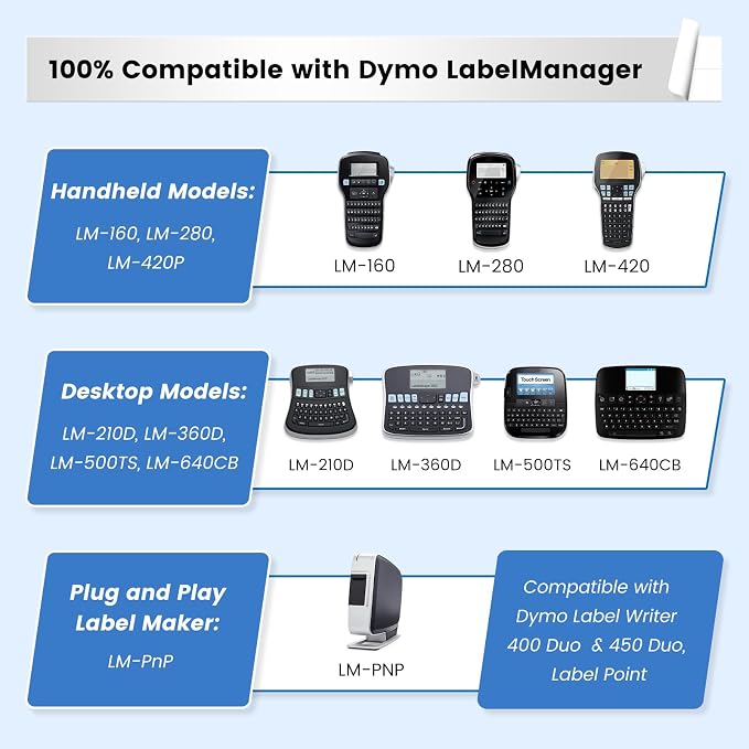 5X Replace for DYMO Label Maker Refills D1 Label Tape Cartridges 1/2In 23Ft | Gold/Silver/Red/Blue/Black Multi-Color Label Compatible for dymo label maker 160 210D 260P 280 360D 420P 500TS 640CB COLORPOP